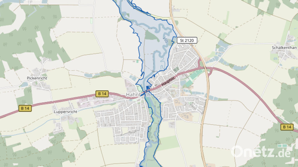 Die Öltanks in Häusern außerhalb des Überschwemmungsgebietes (Blaue Fläche), müssen nicht gegen Hochwasser gesichert sein. Bild: Info-Portal Landratsamt Amberg-Sulzbach