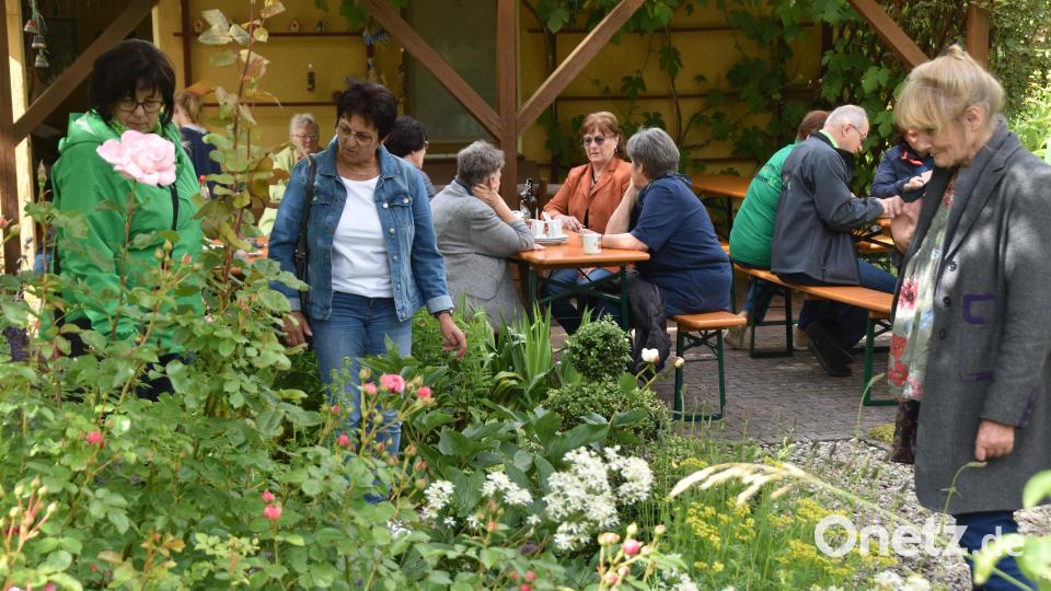 Die Besucherinnen im Schaugarten erfreuen sich an der bunten Blumenpracht. Bild: hcz