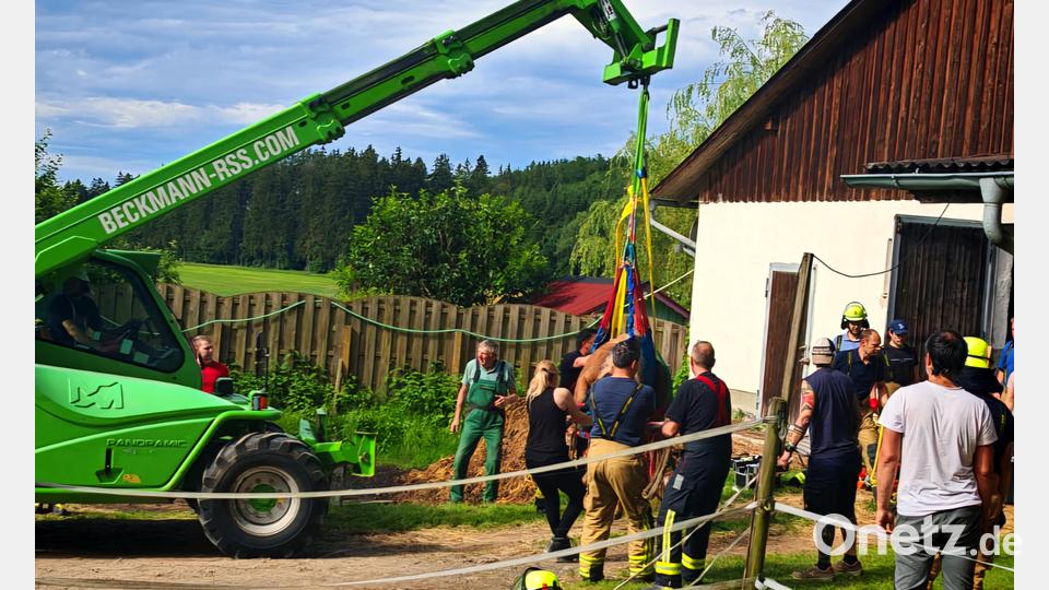 Am Morgen musste ein Pferd aus einem 1,5 Meter tiefen Schacht befreit werden. Bild: Kreisbrandinspektion Cham