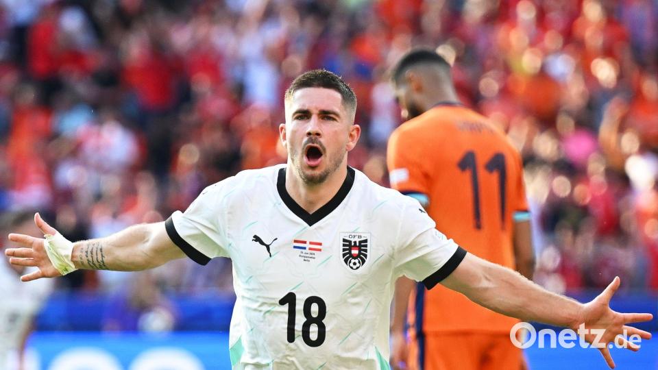 Romano Schmid vom SV Werder Bremen erzielte seinen ersten Turniertreffer für Österreich. Bild: Sebastian Christoph Gollnow/dpa