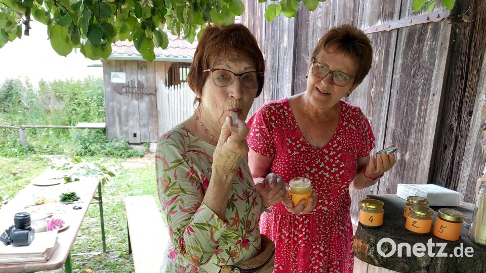 Eine Frage des Geschmacks: Edith Schötz (links) musste unter verschiedenen Honigsorten den Lindenhonig erschmecken. Bild: hka