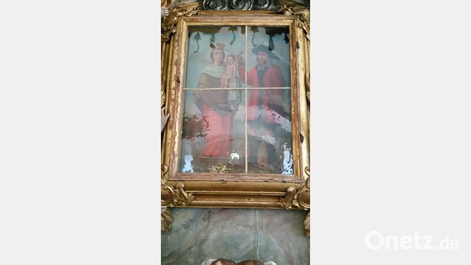Altarbild im Heinersreuther Hauptaltar, ein Krieger bedroht Maria mit dem Kiind Bild: hzi Archiv