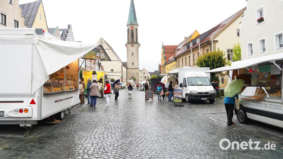 Die Stadt Kemnath hatte am Donnerstag zum Wochenmarkt eingeladen. Zehn Fieranten aus der Region boten auf dem Stadtplatz ihre Waren an. Durch das wechselhafte Wetter blieb der große Anstrum allerdings aus. Bild: kaz
