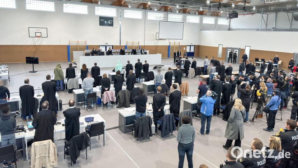 Das Landgericht Bamberg verlegte einen großen Prozess in eine Sporthalle der Bundespolizei. Bild: Daniel Löb/dpa