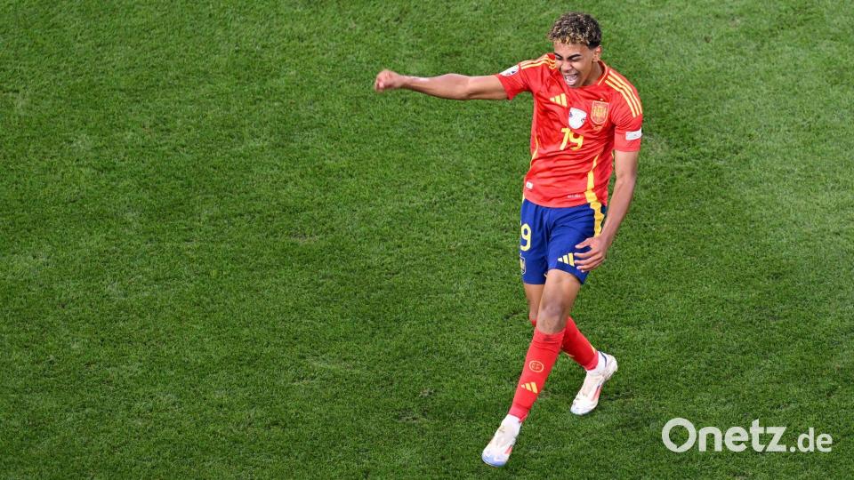 Spaniens Lamine Yamal jubelt nach seinem Tor zum 1:1. Bild: Sven Hoppe/dpa