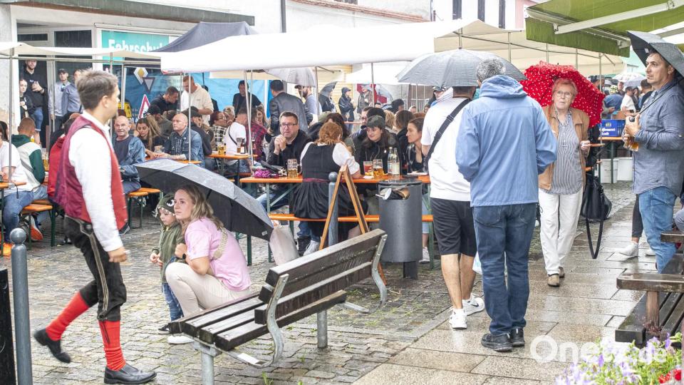 Regen, na und? Die Windischeschenbacher lassen sich die gute Laune vom Wetter nicht verderben. Bild: Michael Schade
