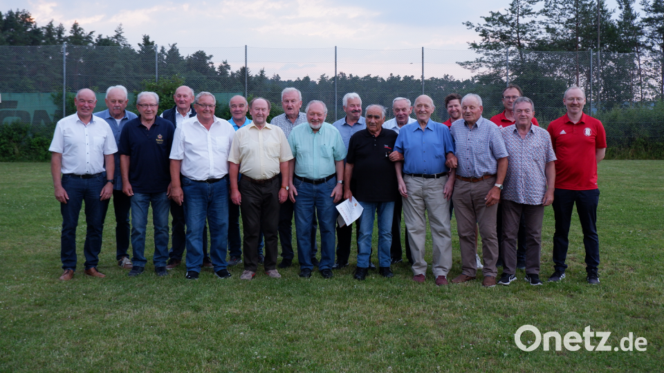 Bürgermeister Roland Strehl (links) und die Vorsitzenden ehren langjährige Mitglieder des TSV Theuern. Bild: Christian Schrott/exb
