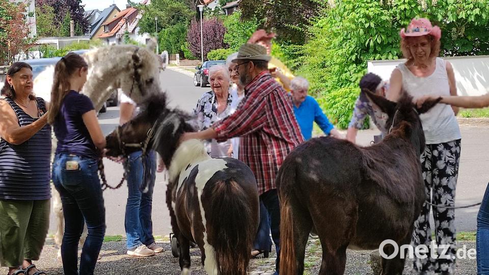 Die Bewohner des BRK-Seniorenzentrum Kemnath erhielten beim Sommerfest tierischen Besuch. Bild: Claudia Heier/exb