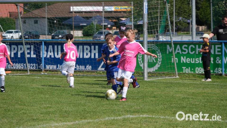 Die jüngsten Fußballer jagen beim Fuchs-Cup dem runden Leder nach. Bild: Renate Hilburger/exb