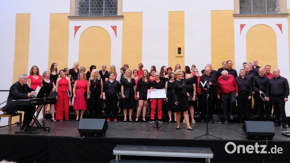 Mit einem bemerkenswerten Kontrastprogramm von Klassik bis zu Filmmusik, von Alpenrock bis Pop begeisterte der Mitarbeiterchor von Singing Witt unter Leitung von Stefanie Zühlke-Schmidt im idyllischen Innenhof der Prämonstratenserabtei Speinshart. Bild: do