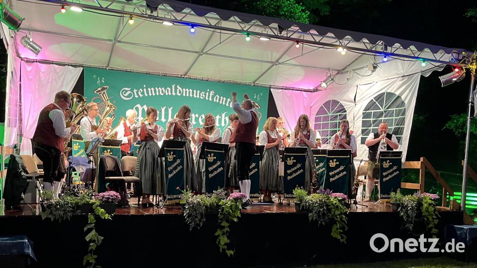 Die Steinwaldmusikanten, besetzt mit neun Frauen und zwölf Männern, unter der Leitung von Dirigent Johannes Hecht zeigten ihr musikalisches Können. Bild: exa