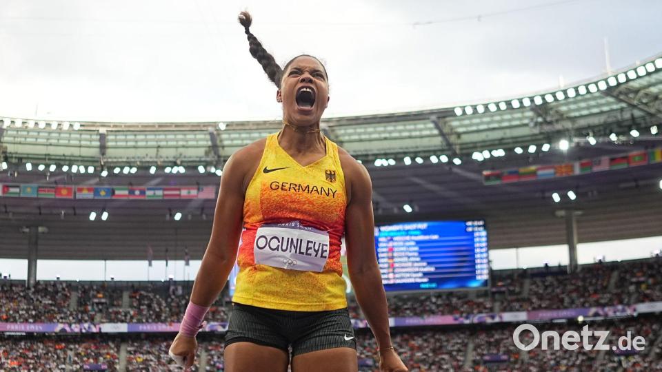 Der letzte Stoß war der große Erfolg: Yemisi Ogunleye jubelt über Gold. Bild: Michael Kappeler/dpa