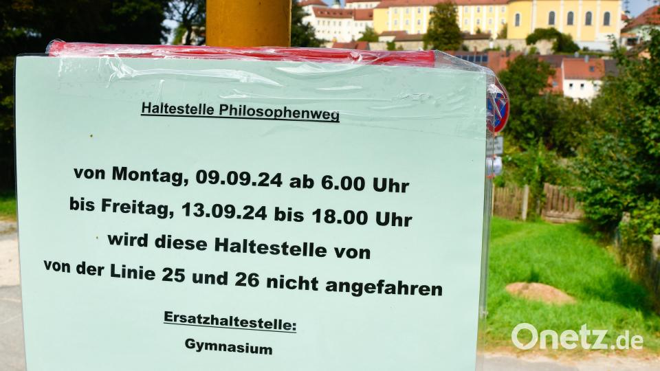 Ein Aushang weist darauf hin, dass hier vorübergehend keine Busse halten können. Bild: Petra Hartl