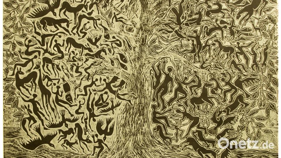 Lebensbaum, Farbholzschnitt, Unikat, 2024, 90x125 cm Bild: Jeff Beer/exb
