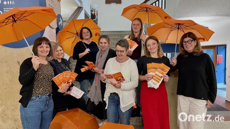 Gemeinsam gegen Gewalt an Frauen: Mitglieder des Frauenforums Weiden-Neustadt, Enikö Nagy (von links), Joanna Michalska, Angela Frank, Johanna Senft, Susanne Reinhardt, Kerstin Urban, Greta Bautz und Iris Müller. Bild: Gabi Schönberger