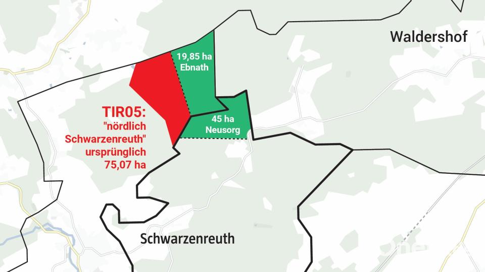 Der Ebnather Flächenanteil des Gebietes „TIR 05“ soll von 75,07 Hektar auf 19,85 Hektar verkleinert werden. Grafik: Jakob Graf