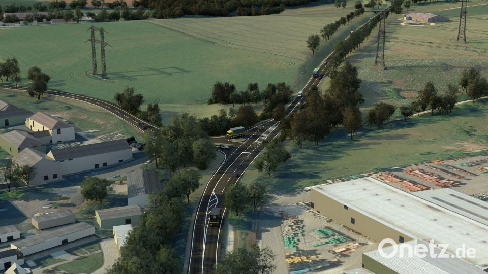 So wird die Westumgehung einmal im Bereich der Ortsgrenze von Amberg und Haselmühl &quot;andocken&quot;: Diese Visualisierung des Staatlichen Bauamts zeigt die neue Keuzung zwischen dem Bayernwerk (links) und dem Baustoffhändler Meier (rechts), die ab Freitag, 13. Dezember, für den Verkehr freigegeben ist. Bild: Staatliches Bauamt Amberg-Sulzbach