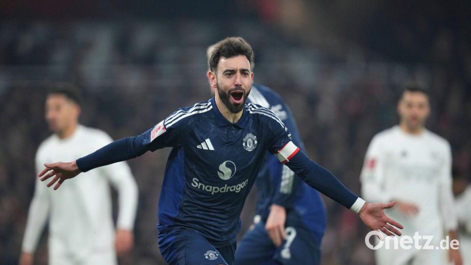 Torschütze Bruno Fernandes und Manchester United schalteten den FC Arsenal im FA-Cup aus. Bild: Kin Cheung/AP/dpa