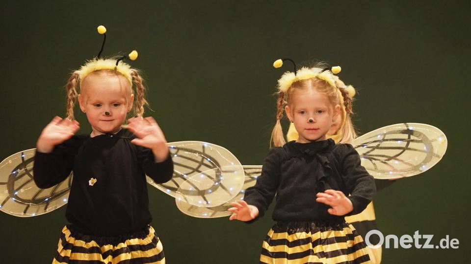 Die „Minis“ flogen in Biene-Maja-Kostümen zu ihrem Premieren-Auftritt ein. Bild: kek