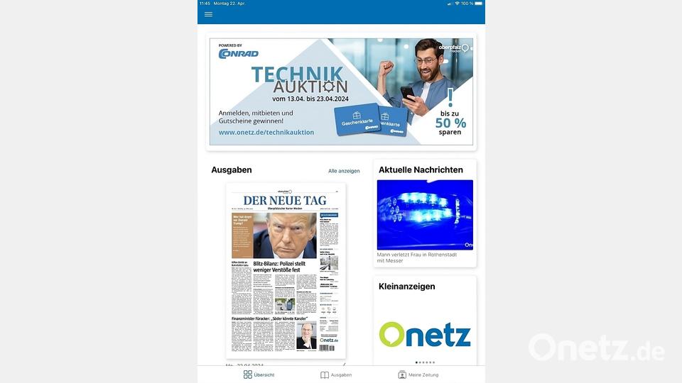 Mit der App ist die Tageszeitung auch auf mobilen Geräten immer übersichtlich mit dabei. Bild: Oberpfalz-Medien