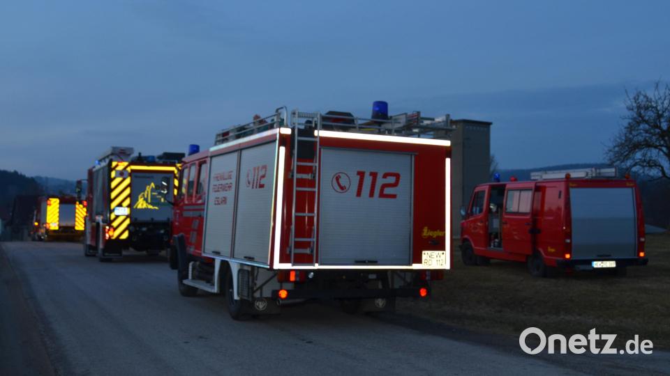 Dutzende Feuerwehrkräfte aus der Umgebung fuhren am Montagnachmittag gegen 17 Uhr nach Spielhof. Bild: dob