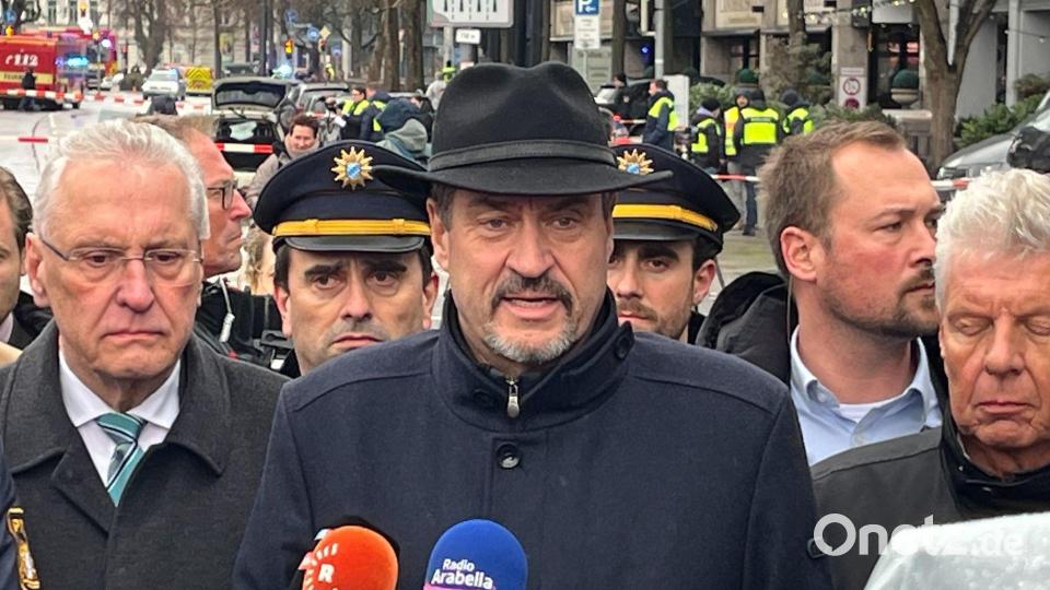 Ministerpräsident Söder geht von einem „mutmaßlichen Anschlag“ aus. Bild: Christoph Trost/dpa
