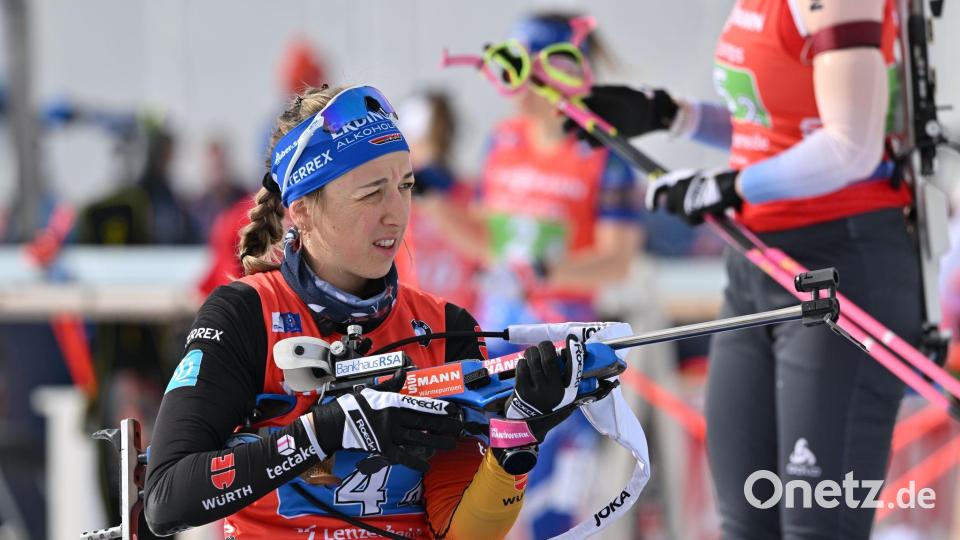Beim letzten Schießen musste Franziska Preuß zweimal nachladen und fiel so entscheidend zurück. Bild: Martin Schutt/dpa