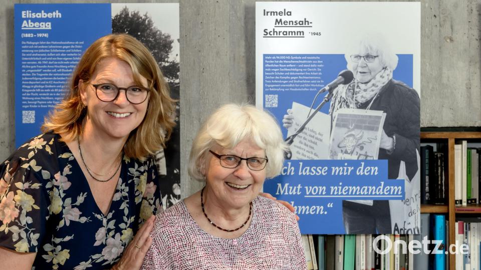 Die von Rieke Harmsen (links) kuratierte Ausstellung &quot;Frauen im Widerstand&quot; ist ab dem Weltfrauentag am Samstag, 8. März, in St. Michael in Weiden zu sehen. Bild: Christian Topp, exb