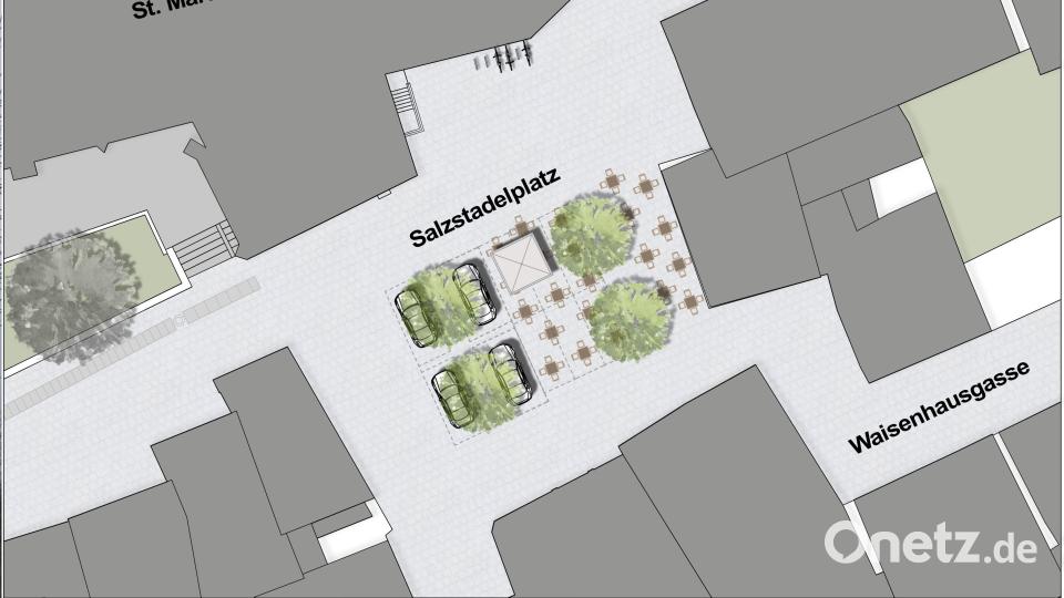 So soll der Salzstadelplatz im Sommer aussehen. Bild: Stadt Amberg