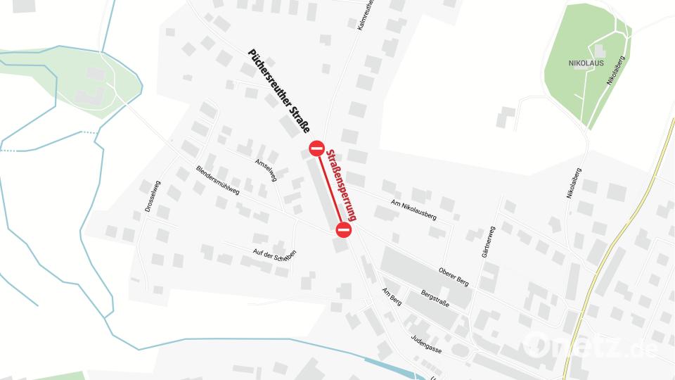 Ein Teil der Püchersreuther Straße in Floß ist vom 7. April bis 2. Mai voll gesperrt. Grafik: Marco Meier