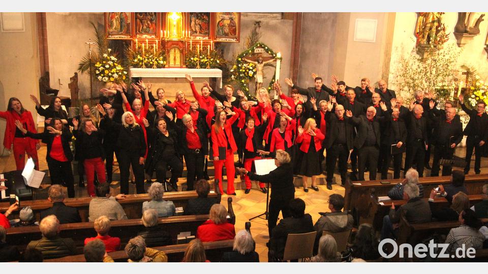 &quot;We are the world&quot;: Der Chor der Witt-Gruppe verabschiedet sich von den Besuchern in der voll besetzten Nabburger Pfarrkirche mit einer Friedensbotschaft. Bild: Hirsch