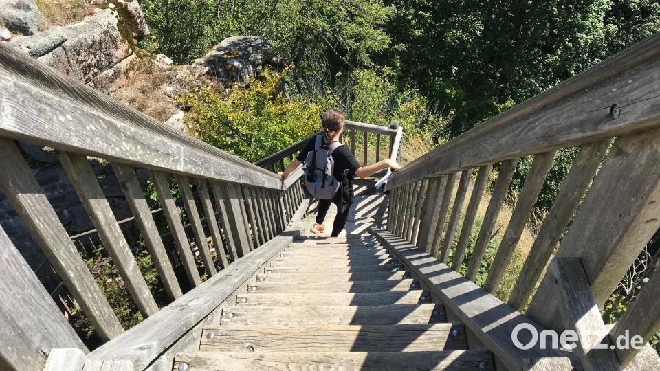 Wer die Höhepunkte der Route besuchen möchte, muss wie Volontärin Stefanie Swann zahlreiche Treppenstufen zurücklegen. Bild: Hohlheimer
