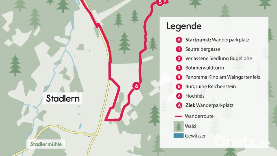 Die Wanderroute startet und endet am Wanderparkplatz an der Staatsstraße 2159. Grafik: Marco Meier