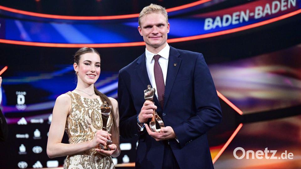 Deutschlands Sportlerin und Sportler des Jahres, Darja Varfolomeev und Oliver Zeidler, freuen sich auf besinnliche Tage. Bild: Bernd Weißbrod/dpa