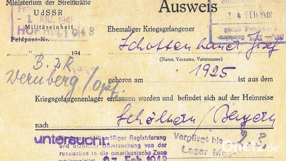 Josef Schottenbauer hat ihn aufbewahrt: Den Entlassungsausweis aus der Gefangenschaft. Bild: Josef Schottenbauer/exb