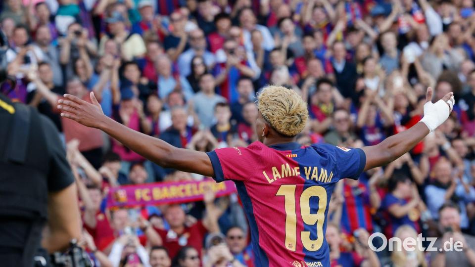 Begeistert Barcelonas Fans: Stürmerstar Yamal. Bild: Joan Monfort/AP/dpa