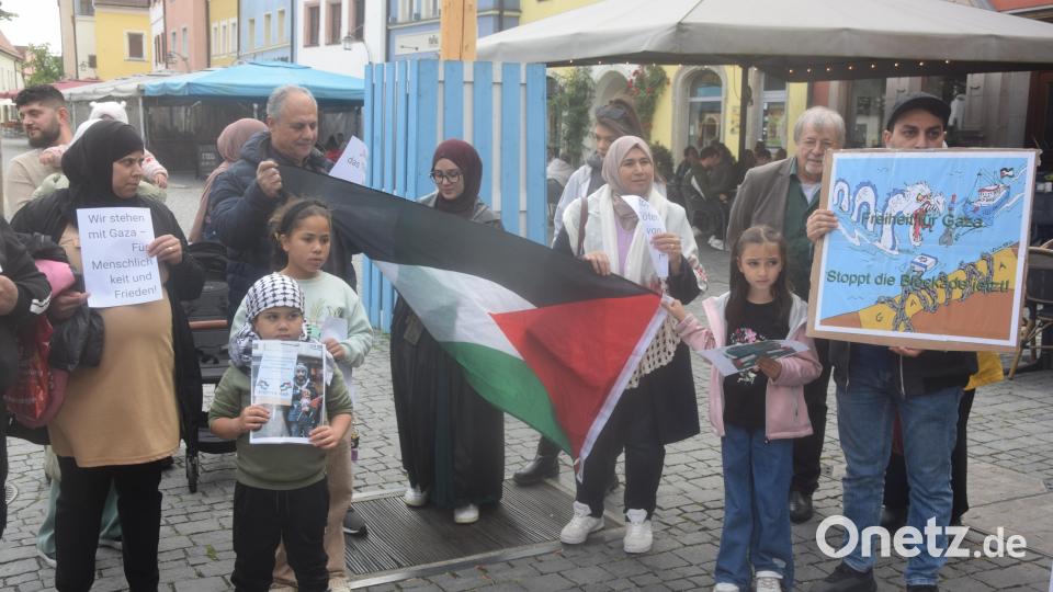 In Weiden protestieren rund 40 Menschen gegen die Gaza-Offensive Israels. Bild: fz