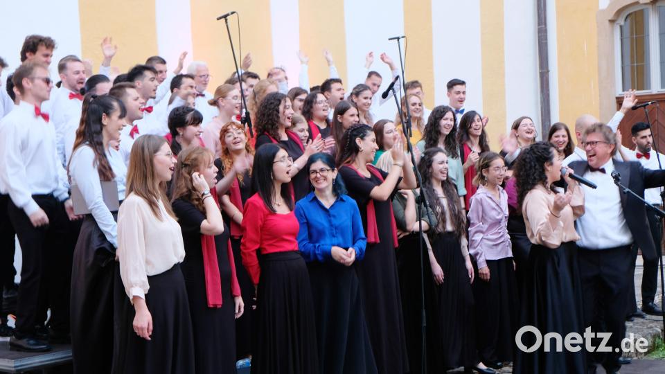 Der Festival-Chor bezaubert mit einer Kette leuchtender Melodien aus Filmmusiken. Mitreißend auch das Dirigat von Fred Sjöberg (rechts). Bild: do