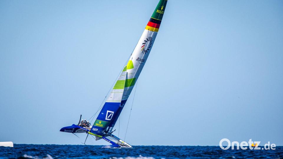 Das deutsche Team beim Sail-GP vor Rügen. Bild: Jens Büttner/dpa
