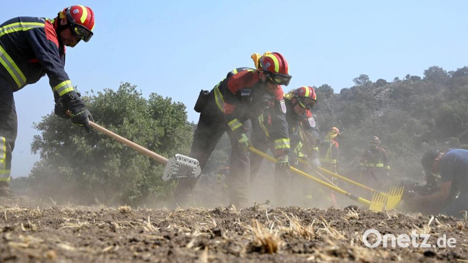 Feuerwehrleute aus Deutschland helfen bei der Bekämpfung der Waldbrände in Spanien. Bild: Sven Käuler/dpa