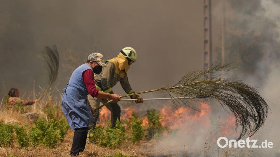 Einsatzkräfte, freiwillige Helfer und betroffene Anwohner kämpfen unermüdlich gegen die Flamen. Bild: Pablo Garcia/AP/dpa