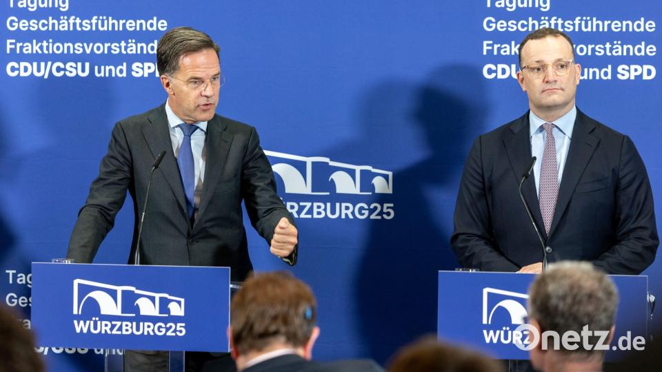 Nato-Generalsekretär Mark Rutte kam als Gast zur Klausur. Bild: Daniel Karmann/dpa
