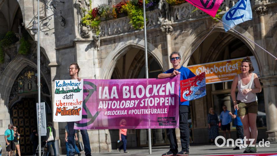 Die IAA hat noch gar nicht begonnen - die Proteste dagegen aber schon. Bild: Leonie Asendorpf/dpa