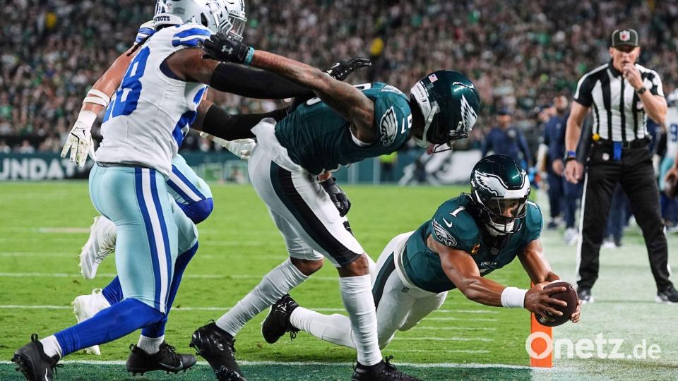 Jalen Hurts erzielte die beiden ersten Touchdowns für den Titelverteidiger. Bild: Matt Rourke/AP/dpa