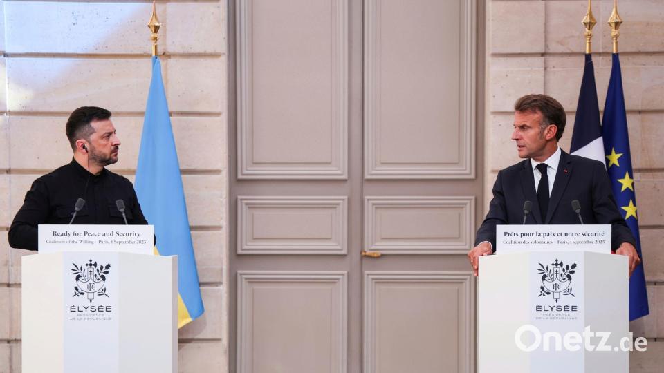 Frankreichs Präsident Macron und sein ukrainischer Kollege Selenskyj hielten eine Pressekonferenz ab. Bild: Ludovic Marin/Pool AFP/AP/dpa