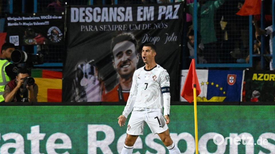 Superstar Cristiano Ronaldo trifft bei Portugals Auftaktsieg in Armenien doppelt. Bild: Hakob Berberyan/AP/dpa