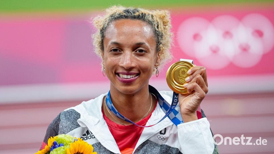 Malaika Mihambo wurde 2021 in Tokio Olympiasiegerin. Bild: Michael Kappeler/dpa