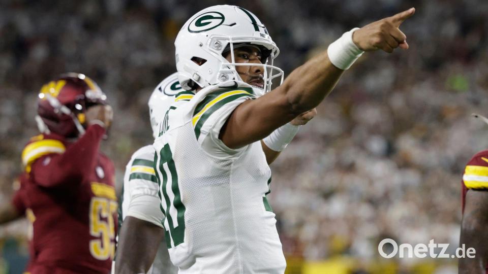 Packers-Quarterback Jordan Love darf jubeln. Bild: Matt Ludtke/AP/dpa