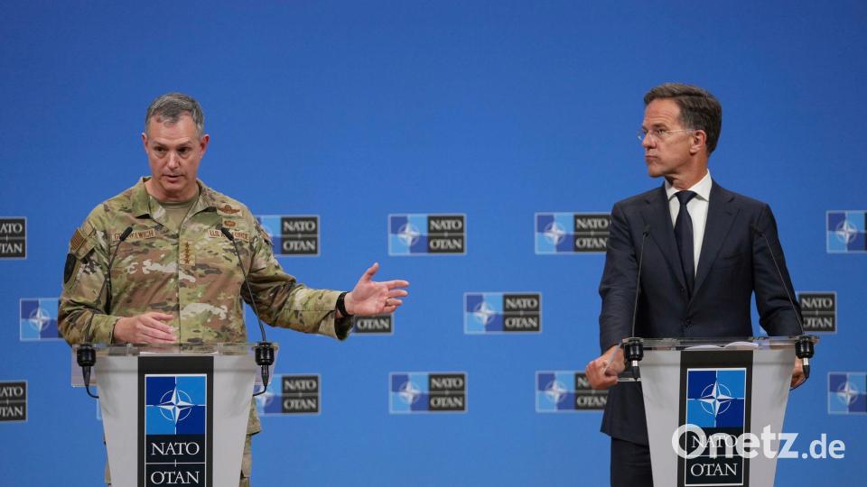 Kündigten eine neue Nato-Operation an: Generalsekretär Mark Rutte (r) und der Oberste Alliierte Befehlshaber Europa, General Alexus Grynkewich. Bild: Virginia Mayo/AP/dpa