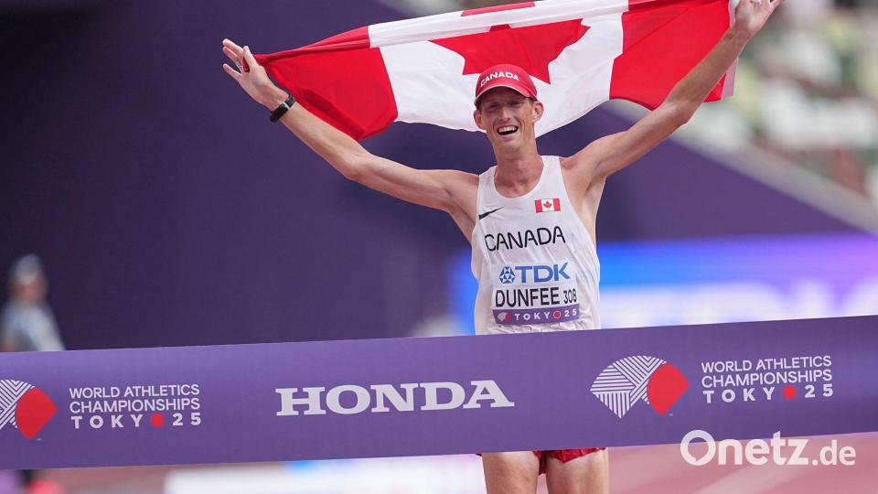 Erster Weltmeister in Tokio: Geher Evan Dunfee aus Kanada. Bild: Michael Kappeler/dpa